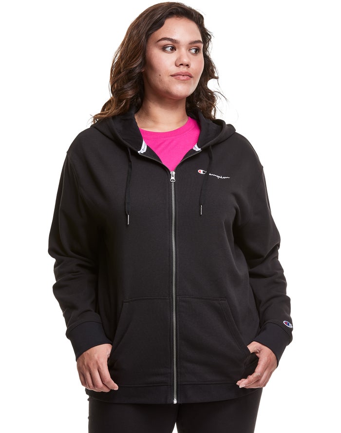 Champion Hoodie Dames - Zwart - Plus Campus French Terry Zip Embroidered Logo ( 390462-SWV )